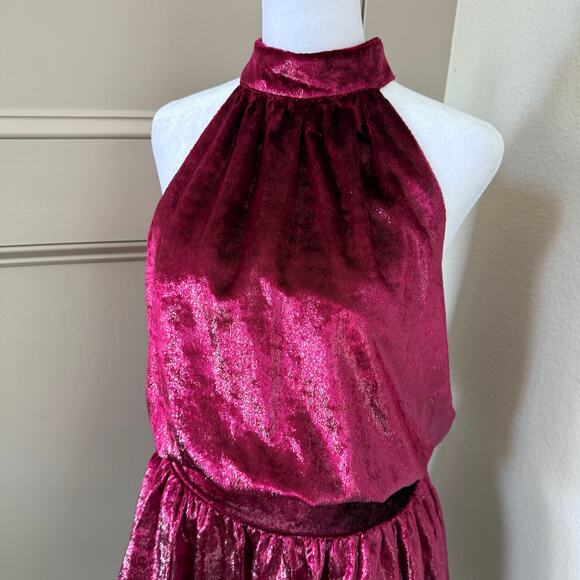 NWT Ramy Brook Ellin Dress Small Shimmer Red Velvet Halter Neck Cocktail Party - Picture 3 of 9